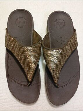 FitFlop Womens Brown Sparkle Sandals Size 9 US EU 41 Cushioned Sole Comfortable